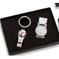 2 Pcs Baseball Money Clip w/ Matching Baseball Whistle Key Ring